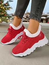 Zapatillas deportivas rojas con forro polar para mujer: zapatillas para correr cálidas y transpirables para invierno, Navidad, viajes y ropa informal. abordables Zapatos de Navidad para Mujeres-Zapatillas deportivas rojas con forro polar para mujer: zapatillas para correr cálidas y transpirables para invierno, Navidad, viajes y ropa informal.
