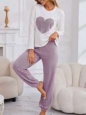 billige Valentinsdagen Søvn &amp; Lounge-Damepyjamas Loungewear Pyjamasett Varm Aktiv Motetrend Bukse Hjemmefest Langermet Crew Neck Rosa Rød Lilla Grå Vår Høst Vinter