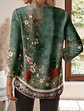 preiswerte Blumenblusen-Damen Bluse Druck Blumen Grafik Vintage Tropisch Hawaiianisch Langarm V Ausschnitt Normale Oberteile Täglich Ferien Strandbekleidung Blau Grün Frühling Herbst Winter