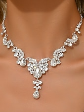 abordables Collar de mujer-Collar llamativo de lágrima de cristal para mujer, elegante joya vintage con diamantes de imitación para bailes Gatsby y bodas. &amp;fiestas nocturnas