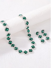 billige Halskjede for kvinner-Smaragdgrønt smykkesett med strass til julebord for dame, elegant krystallkjede og øredobber til formelle kvelder &amp;høytidsfeiringer