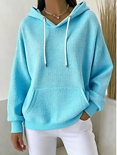 cheap Plain Hoodies-Women's Pullover Hoodie Sweatshirt Pocket Plain Casual Long Sleeve Hooded Regular Tops Blue Black White Pink Fuchsia Spring Fall Winter