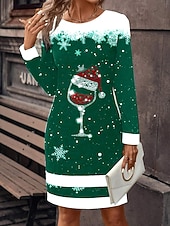 economico Abiti di Natale-Per donna Mini Abito Vestito T-Shirt Abito a Tubino Casual Quotidiano Vestibilità regolare Grafico Geometrico Manica Lunga Girocollo Blu Nero Giallo Rosso Primavera Autunno Inverno