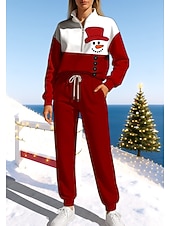 זול חליפות ספורט-חג המולד בגדי ריקוד נשים טרנינג אימונית חליפת ריצה שרוך רוכסן ז&#039;קט ומכנס טרנינג סט לבוש אתלטי אביב לבן + אדום שחור עם לבן אגבי להתאמן חוץ רך בג&#039;י שרוול ארוך ספורט לבוש אקטיבי סטרצ&#039;י (נמתח) רגיל