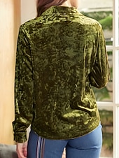 Χαμηλού Κόστους Απλές μπλούζες-Γυναικεία Βελούδο Κομψή Φιλάρεσκος Μπλούζα Κουμπιά Σκέτο Βοημία Βίντατζ Καθημερινά Μακρυμάνικο Κολάρο Πουκαμίσου Κανονικά μπλουζάκια Καθημερινά Βραδινό Ρούχα για Πάρτυ Αργίες