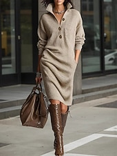 economico Abiti in maglia-Per donna Abito Midi Abito in maglia Tubino Abito a Tubino Festa Formale Abiti semi formali Casuale Casa All'aperto Vestibilità comoda Semplice Manica Lunga Bavero Nero Giallo Rosso Marrone Primavera