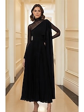 economico Abiti da Sera a Linea A-Linea ad A Lunghezza al pavimento Abito da Sera Da principessa Abito formale Elegante Scintillante Setoso Manica Lunga Collo Alto Matrimonio Formale Chiffon con Pieghe