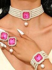 levne Svatba ACC-Dámská sada 3 šperků s perlami a zelenými drahokamy, vintage choker, náramek &amp;prsten na vánoční večírky, vánoční dárky &amp;elegantní večery