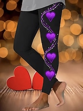 levne Umění a design tisku-Dámské Legíny prázdniny Vinobraní Módní Plná délka Vysoký pas Srdce Grafika Potisk Zahřívací Yumuşak Prodyšné Elastické Denní Venkovní Dovolená Fialová Rubínově červená Fuchsiová Jaro Podzim Slim