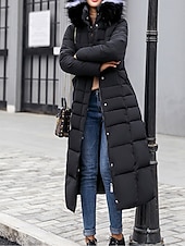 billiga Dunjackor-Dam Vinterkappa Dun Hoodiejacka Håller värmen Bekväm Dragkedja Ficka Aktiv Ledigt Slät Utomhus Semester Utekväll Helgen Lång Huva Normal Långärmad Ytterkläder Svart Vit Rubinrött Höst Vinter