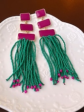 Недорогие Женская серьга-женские красные и зеленые серьги-кисточки из бисера — праздничные рождественские украшения, аксессуары для праздничных вечеринок и зимних нарядов