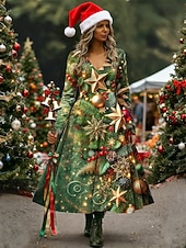 Kerstmis Dames Halflange jurk A lijn jurk Vakantie Casual Dagelijks Normale pasvorm Bloemig Grafisch Lange mouw V-hals Diep Groen Rood Groen Herfst Winter voordelige Kerstjurken-Kerstmis Dames Halflange jurk A lijn jurk Vakantie Casual Dagelijks Normale pasvorm Bloemig Grafisch Lange mouw V-hals Diep Groen Rood Groen Herfst Winter