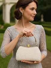 ieftine Nuntă ACC-Geantă de seară tip clutch pentru femei cu perle și mâner auriu, geantă elegantă pentru nunți, cocktailuri și evenimente formale – disponibilă în mai multe culori