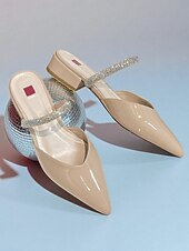 お買い得  カクテル-レディース シルバーメタリック ポインテッドトゥ ミュール - カクテルパーティーに最適なラインストーンストラップ付きスリッポン ローヒール パンプス &amp;夜のイベント