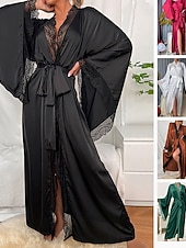 Χαμηλού Κόστους Γυναικεία Πιτζάμες Onesies-Γυναικεία Πυτζάμες Σαλόνια Νυχτικιά Ολόσωμες Φόρμες Ζεστό Μοντέρνα Σέξι Μονόχρωμες Σατέν Μεταξωτές Πιτζάμες Πιτζάμες Κορδόνι Δαντέλα Σπίτι Μακρυμάνικο Λαιμόκοψη V