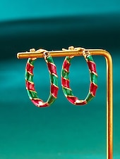 お買い得  レディースイヤリング-レディースクリスマスフープイヤリング、赤と緑のツイストデザイン、合金素材、ホリデーパーティーやギフトに最適