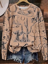 billige Kunst og design topper-Dame Gensere Grafisk Geometrisk Fritid Langermet Crew-hals Vanlige topper Gate Hverdag Avslappet Lapper Brun Kakifarget Høst Vinter