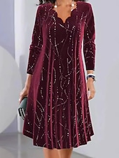 levne Vánoční šaty-Vánoce Dámské Mini šaty Áčkové šaty Na běžné nošení Denní Dovolená Běžný Grafika Dlouhý rukáv Vroubkovaný krk Fialová Podzim Zima