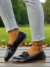 cheap Women's Slip-Ons &amp; Loafers-Women's Loafers Soft Shoes Wide Fit Shoes Comfort Shoes Christmas Daily Mother's Day Bowknot Flat Heel Round Toe Classic Casual Comfort Faux Leather Loafer Black Red Beige