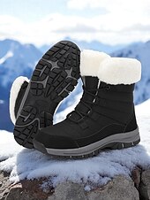 abordables Botas de nieve e invierno-Botas de nieve impermeables con cordones y forro de piel cálida para mujer, botines de invierno antideslizantes para senderismo al aire libre, calzado acogedor y aislante para clima frío