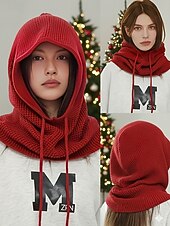 abordables Bufandas de mujer-Bufanda con capucha y pasamontañas de punto festivo para mujer: calentador de cuello con cordón en varios colores para Navidad y temporada de esquí.