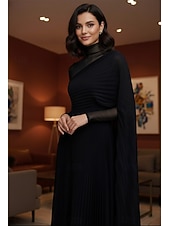 economico Abiti da Sera a Linea A-Linea ad A Lunghezza al pavimento Abito da Sera Da principessa Abito formale Elegante Scintillante Setoso Manica Lunga Collo Alto Matrimonio Formale Chiffon con Pieghe