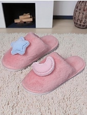 cheap Women's Slippers &amp; Flip-Flops-Women's White Plush Indoor Slippers with Star and MoonDecoration, Soft Warm Fleece Lining, Cute Cozy House Shoes for Winter Bedroom &amp; Home Wear