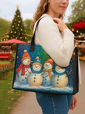 Sac fourre-tout imprimé bonhomme de neige de Noël pour femme, sac à bandoulière en toile grande capacité, sac à main pour cadeaux de vacances d'hiver pour femmes abordables Sacs de Noël-Sac fourre-tout imprimé bonhomme de neige de Noël pour femme, sac à bandoulière en toile grande capacité, sac à main pour cadeaux de vacances d'hiver pour femmes