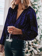 Christmas Women's Evening Tops Sequin Tops Solid Color Party Stylish Sexy Long Sleeve V Neck Regular Tops Party Evening Wear Party Outfits Sequins White Pink Blue Gold Spring Fall cheap Dressy Tops-Christmas Women's Evening Tops Sequin Tops Solid Color Party Stylish Sexy Long Sleeve V Neck Regular Tops Party Evening Wear Party Outfits Sequins White Pink Blue Gold Spring Fall