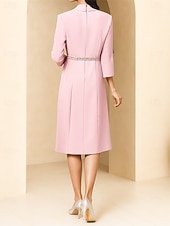 economico Lunghezza del tè-Linea ad A Lunghezza Tè Vestito da Festa Abito da Cocktail Manica 3/4 Scollo a V Elegante Formale Crêpe Abito da cerimonia per signora con Fascia / Nastro