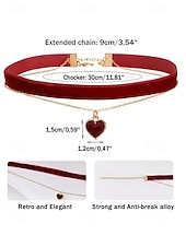 abordables Collier pour femme-Collier ras du cou en velours pour femme avec pendentif cœur rouge - élégante chaîne dorée à double couche pour Noël et les fêtes de fin d'année