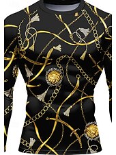 cheap Running Tee &amp; Tank Tops-Men&#039;s Compression Shirt Running Shirt 3D Print Long Sleeve Base Layer Striped Quick Dry Compression Power Flex Moisture Wicking Gym Workout Active Training Exercise Sportswear Activewear Gold