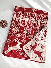 abordables Foulards pour femmes-Écharpe de Noël pour femme en maille avec motif renne – matière acrylique, motif festif pour les fêtes et les vêtements d'hiver