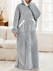cheap Women's Sleep Tops &amp; Bottoms-Women's Pajamas Loungewear Flannel Warm Fashion Wearable Blanket Hoodie Pure Color Pocket Vacation Home Daily Long Sleeve Hoodie Light Grey Fall Winter Loose Fit