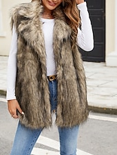 billiga Pellicce &amp; Pelli-Women's Vest Faux Fur Coat Warm Comfortable Furs &amp; Leathers Casual Color Gradient Vacation Street Casual Daily Wear Long Turndown Regular Fit Sleeveless Outerwear Black White Brown Fall Winter