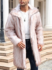 preiswerte Herrenjacken &amp; Herrenmäntel-Herren Winterjacke Kunstpelzmantel Urlaub Täglich Thermowarm Fleece Herbst Winter Einfach Mode Streetwear Revers Lang Kamel Dunkelgrau Schwarz Weiß Gelb Jacken