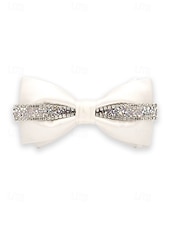 ieftine Nuntă ACC-Papion de Crăciun pentru bărbați – papion din satin roșu, negru și alb cu detalii din cristale și lanț auriu – accesoriu elegant de sărbătoare pentru evenimente formale