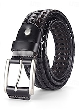 levne Pánské opasky-Pánský pletený opasek z pravé kůže – klasický tkaný design s leštěnou přezkou, odolný a nastavitelný doplněk v pase pro ležérní, obchodní a golfové outfity