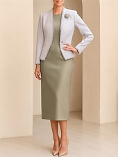  Două Piese Coloană Teacă Costum rochie Lungimea ceaiului Rochie pentru invitata de nunta Rochie Mama Miresei Fără manșon Stil Nautic Elegant Personalizat Oficial Seară Formală Petrecere Nuntă Fuste