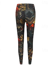 tanie -Damskie Typu Chino Getry Przytulne legginsy Urlop Codzienny Pełna długość Wysoka talia Kwiaty Drukowanie Keep Warm Wygodny Elastyczny Codzienny Urlop Święto Czarny Żółty Pomarańczowy Brązowy Jesie