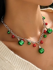 tanie Naszyjnik damski-damski świąteczny naszyjnik ze stopu z czerwonymi i zielonymi dzwoneczkami, ozdobą w kształcie płatka śniegu, idealny do świątecznej mody i jako prezent