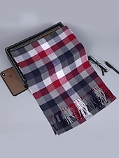 levne Pánské kravaty a motýlky-Pánská vánoční kostkovaná šála – stylová polyesterová šála s třásněmi – dostupná v několika barvách – teplý sváteční doplněk pro muže