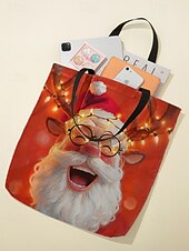 economico Borse con stampa grafica-borsa tote natalizia da donna – design di Babbo Natale con albero di Natale festivo e fiocchi di neve, divertente e stravagante, regalo perfetto per le feste di Natale, le festività invernali e lo shopping