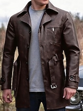 preiswerte Kunstlederjacke-Herren Kunstlederjacke Bikerjacke Motorradjacke Urlaub Täglich Winddicht Warm Tasche Frühling Herbst Einfach Mode Klassisch Revers Regulär Schwarz Kaffee Jacken