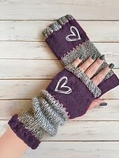 abordables Guantes de mujer-Guantes de punto navideños para mujer con diseño de corazón bordado, varios colores, accesorios de invierno acogedores para la temporada navideña.