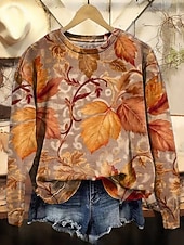 Women's Pullover Sweatshirt Floral Graphic Casual Long Sleeve Crew Neck Regular Tops Home Work Street Orange Spring Fall Winter4