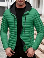 baratos Blusões e Parkas para Homem-Homens Casaco de inverno Casaco puffer Jaqueta acolchoada Bolsos Poliéster Férias Roupa Diária Encontro Padrão Moda Casual Confortável Térmico / Quente Outono Inverno Cor Sólida / Simples Preto