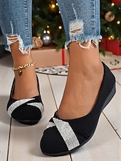 economico Ballerine da donna-ballerine con zeppa bordeaux da donna con fiocco: stile casual per le feste, comode ed eleganti per le feste di Natale e gli eventi festivi