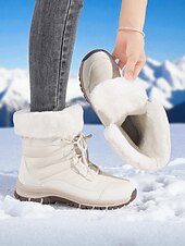 abordables Botas de nieve e invierno-Botas de nieve impermeables con cordones y forro de piel cálida para mujer, botines de invierno antideslizantes para senderismo al aire libre, calzado acogedor y aislante para clima frío