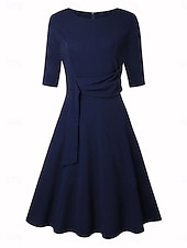 economico Vestito Semplice-Per donna Mini Abito Abito a trapezio Elegante Festa cocktail All'aperto Feste Ospite di nozze Vestibilità regolare Grafico Mezza Manica Girocollo Blu marino Verde